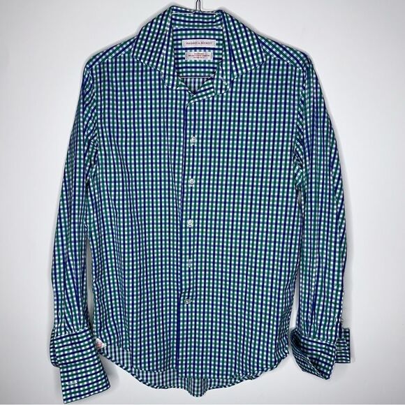 Rhodes & Beckett Green/Blue Plaid Long Sleeve‎ Dress Shirt Size 42 / 16.5 Slim - Picture 5 of 6